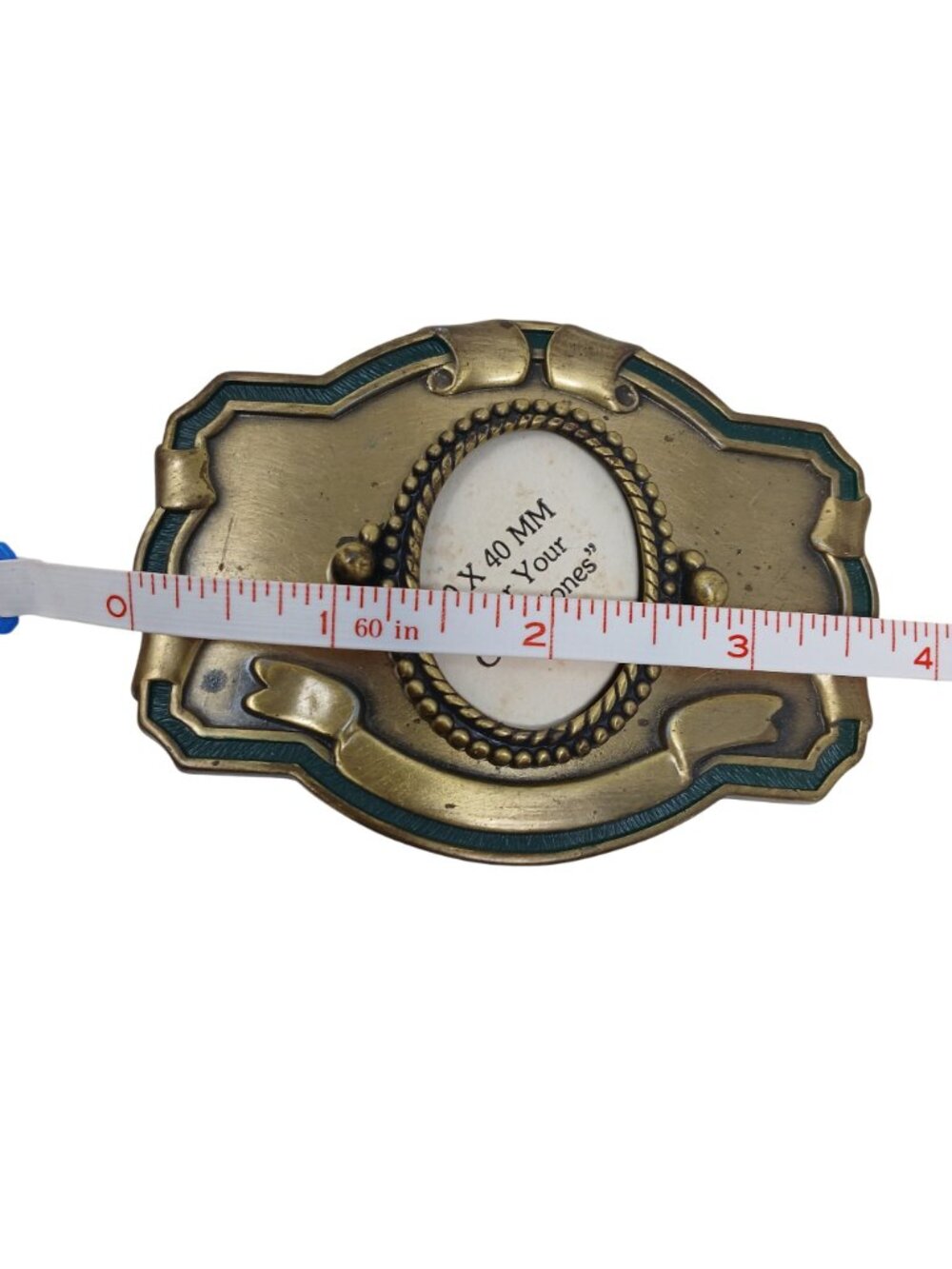 Vintage 30X40 MM Gem Stone Belt Buckle Frame -Antique Brass & Green Detail #J12 - Picture 5 of 6